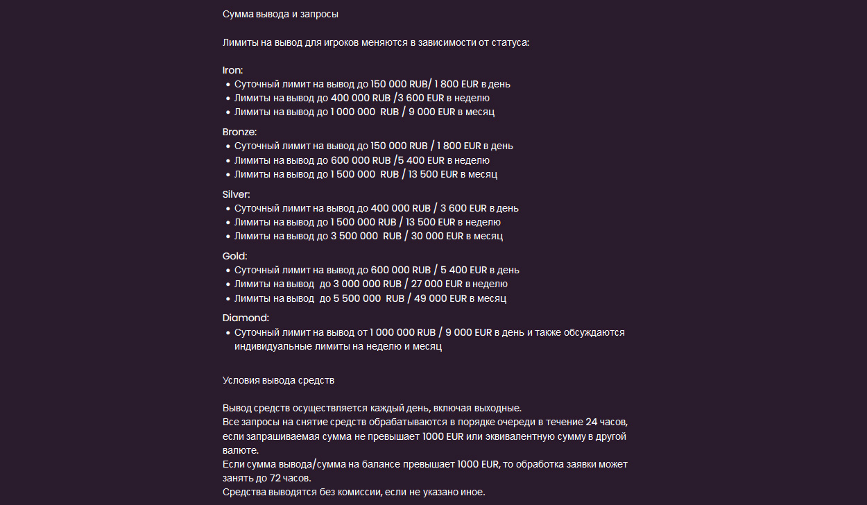 Какие есть лимиты на вывод денег из онлайн казино?
